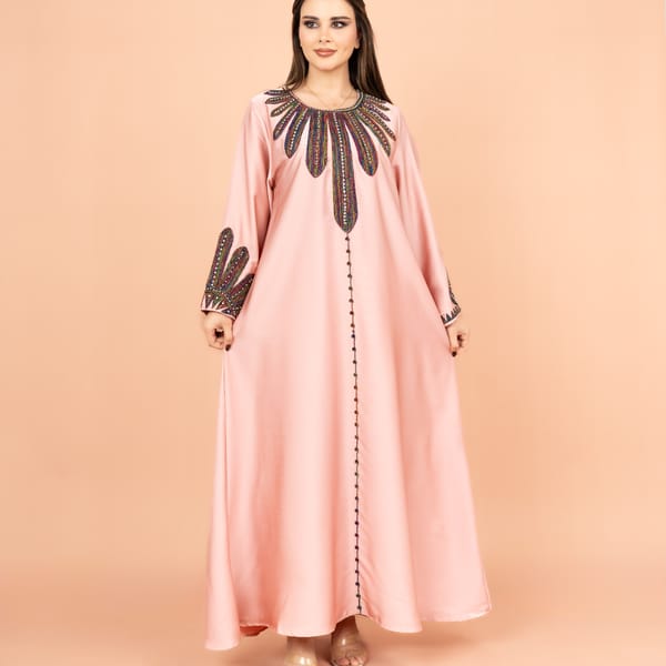 Elegant Solid Embroidered Jalabiya Dress