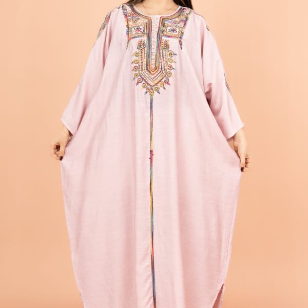 Elegant Free Size Jalabiya with Detailed Hand Embroidery