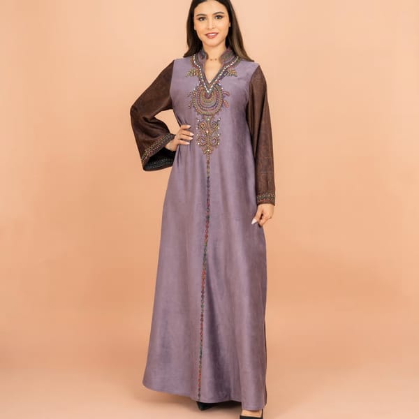 Luxury Colorful Embroidery Wide Sleeves Solid Jalabiya