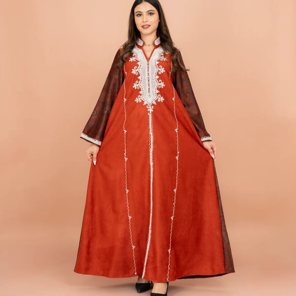 Mandarin Colar White Embroidery Winter Straight Cut Jalabiya