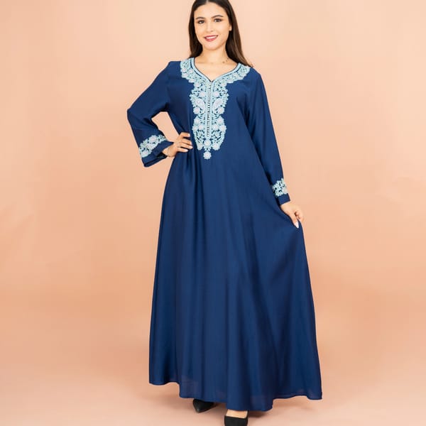 Classic Solid Floral Embroidery Crystal Jalabiya