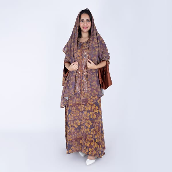 Printed Jalabiya Crystal Patterns with Shawl