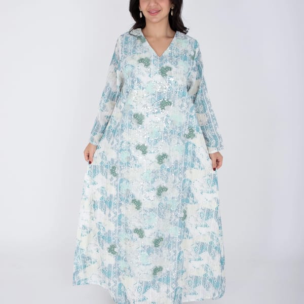 Geometric Design Crystal Embroidery Jalabiya
