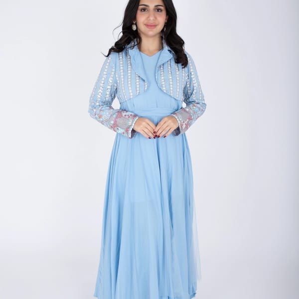2 Piece Modern Patterned Embroidery Dress