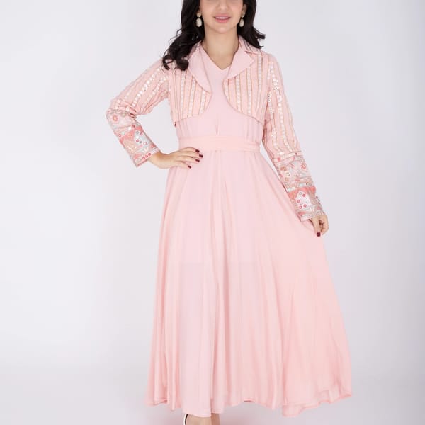 2 Piece Modern Patterned Embroidery Dress