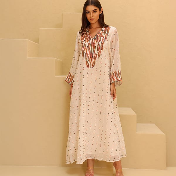 Printed Colorful Embroidery Jalabiya