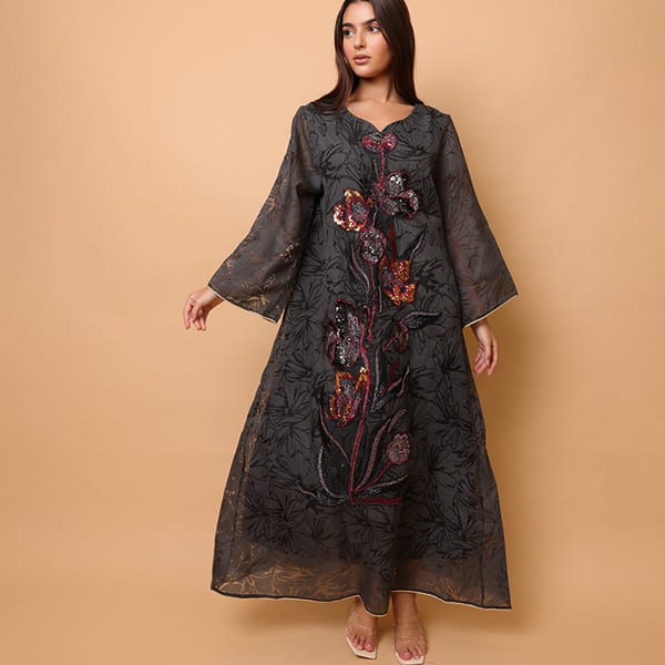 Elegant Sequin Floral Applique Jalabiya