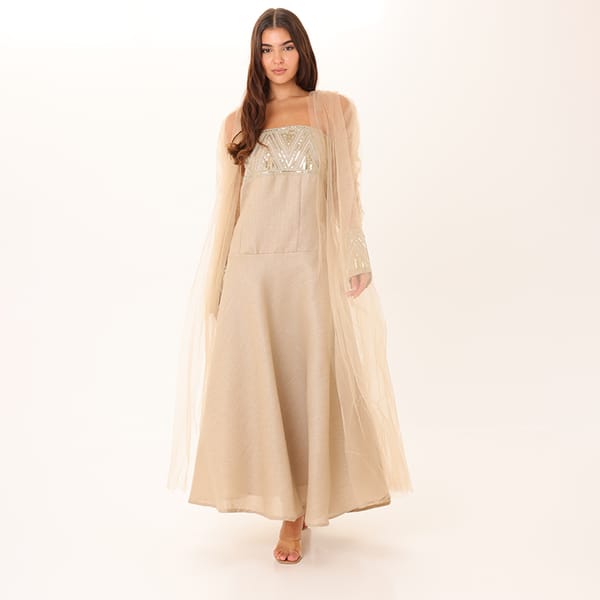Elegant 2 Piece Outfit Luxury Sheer Sleeves Sequins Details