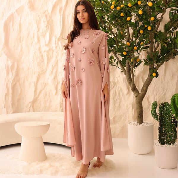 Elegant Jalabiya 3D flowers Crystal Details Royal Sleeves