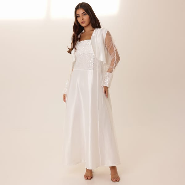 Sequin Elegance 2 Piece Sheer Sleeves Outfit