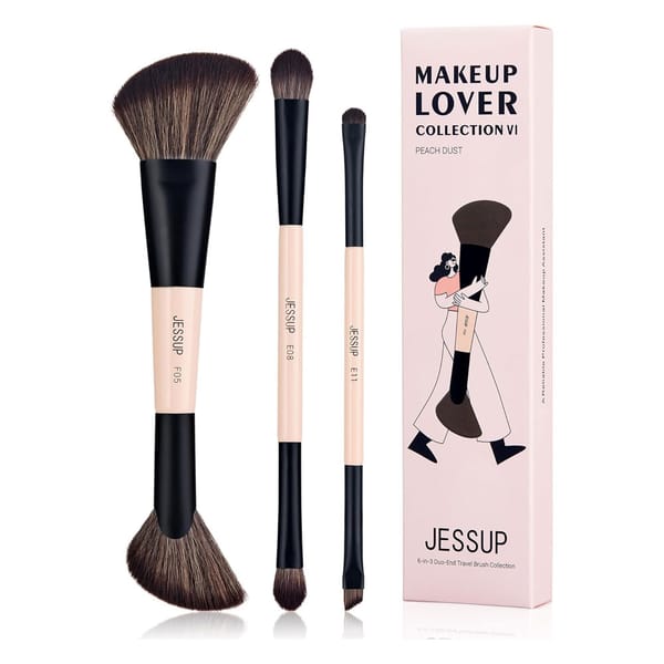 Jessup Travel 6-in-3 Double-Ended Makeup Brush Set Peach Dust
