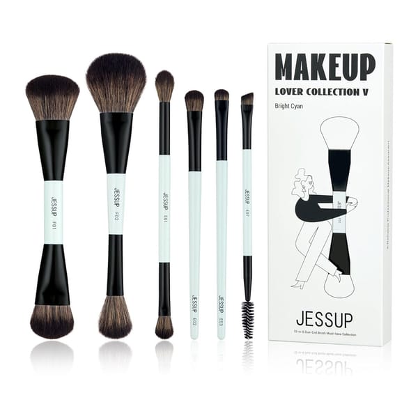 Jessup 6-Piece Double-Ended Makeup Brush Set Bright Cyan Vegan