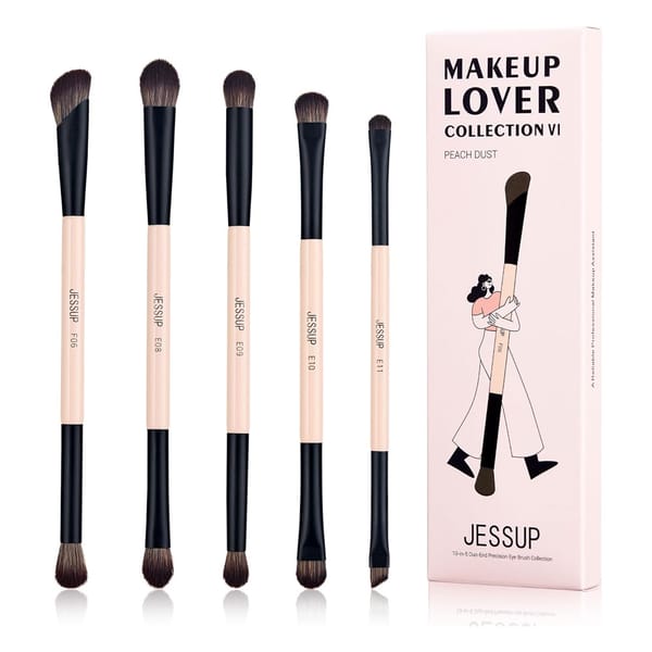 Jessup 10-in-5 Double-Ended Eye Brush Set Peach Dust Vegan