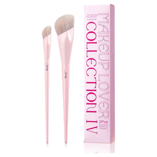 Jessup 2-Piece Pink Foundation and Concealer Brush Set Synthetic