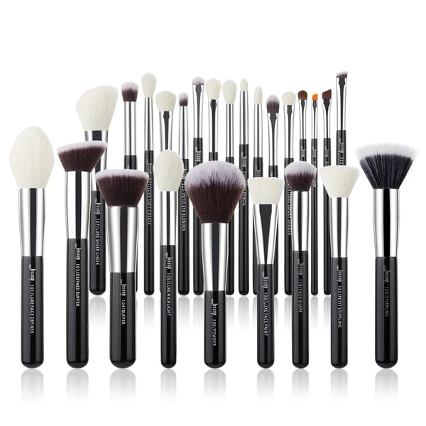 Jessup 25-Piece Professional Makeup Brush Set Black Silver Synthetic