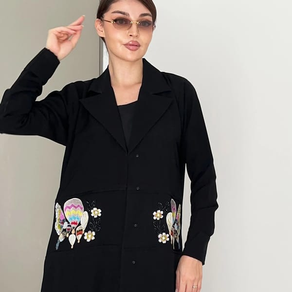 Elegant Blazer Style Abaya With Fantasy Embroidery Design