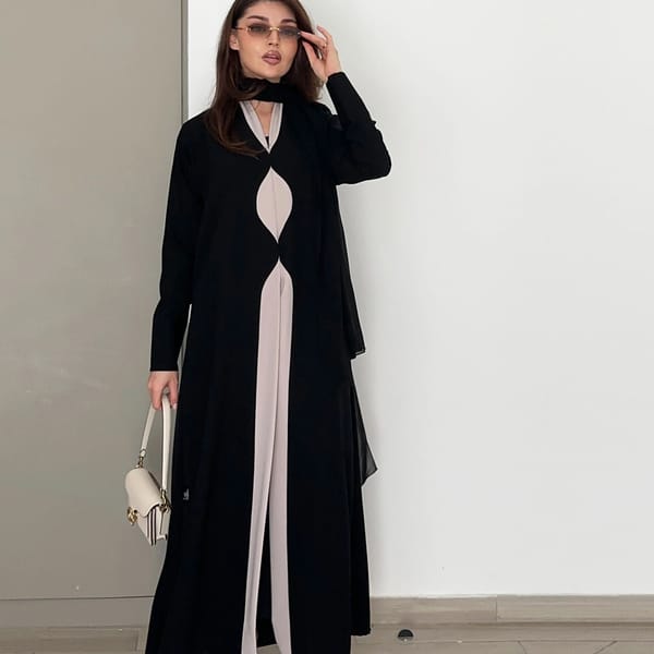 Embellished Abaya With Beige Cutting | Elegant Modern Abaya Design