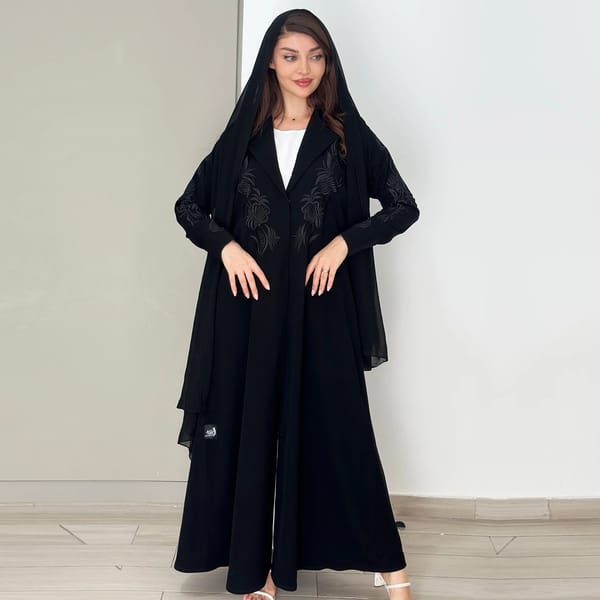 Stylish Blazer With Embroidery Design Sleeves - Black
