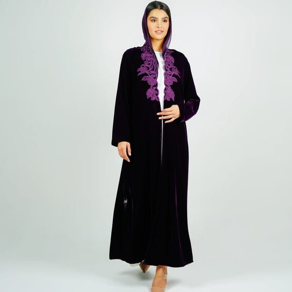 Luxurious Velvet Abaya With Embroidery On The Neckline