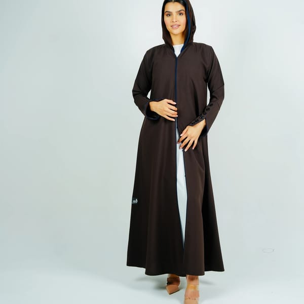 Stylish Brown Abaya With Sleeves Button Style + Matching Shella