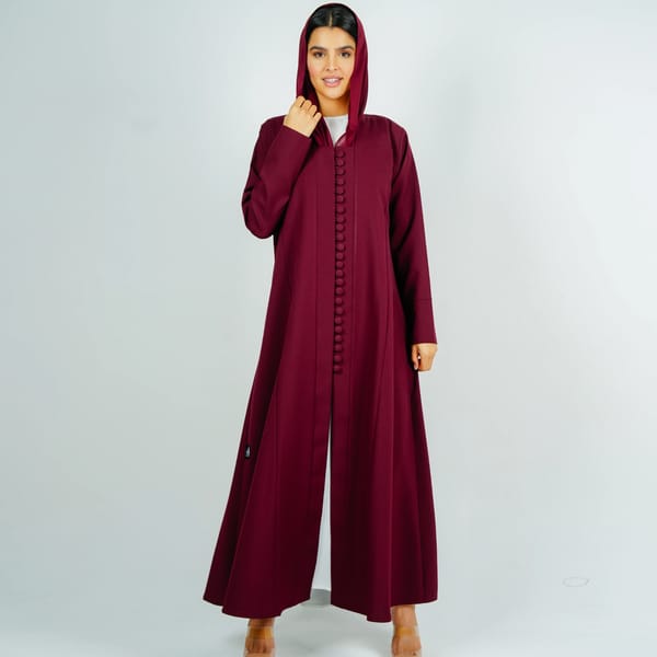 Stylish Abaya With Button Style - Burgandy