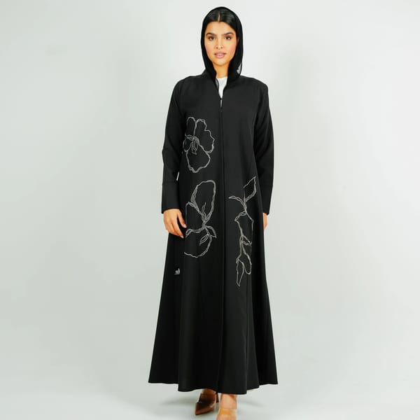 Embellishment Abaya With Embroidered Flower Design