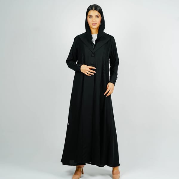 Stylish Abaya With Button Style - Black