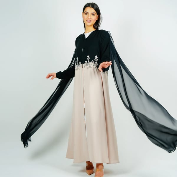 Luxury Stylish Embroidery Abaya With Flowing Chiffon Back Side