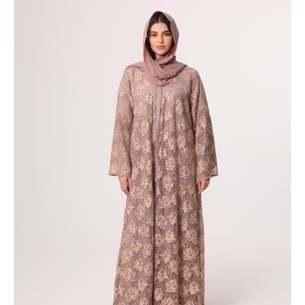Floral Lace Design Layered Colored Abaya ABY1102