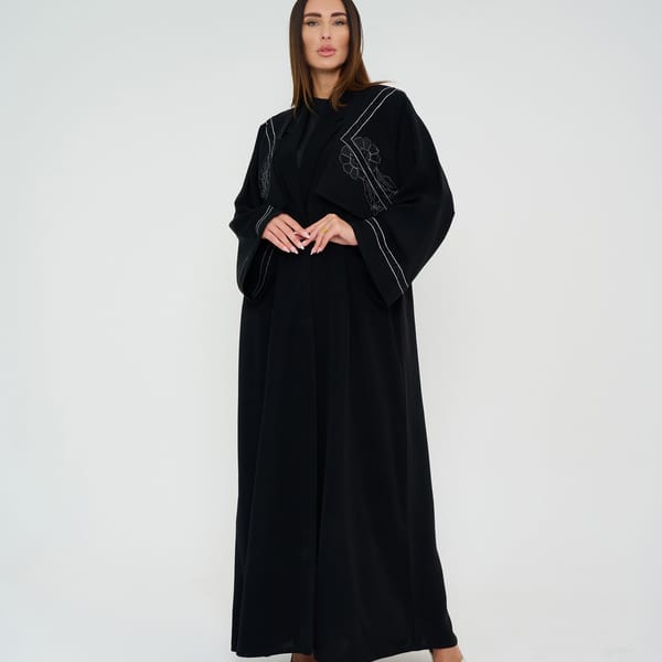 Black Open Abaya With Embroidery Jacket Design