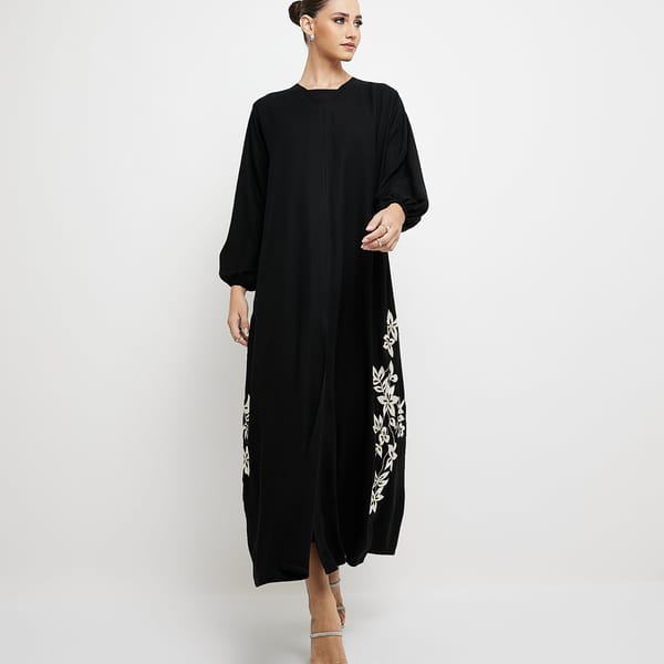 Embellished Abaya With Embroidery With Elastic Sleeves