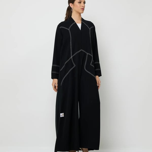 Black Abaya With Line Embroidery Design