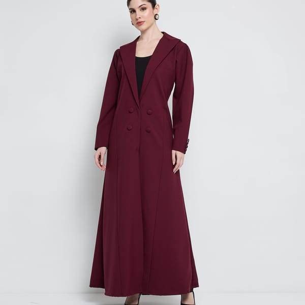 Elegant Blazer Abaya With Button Detail - Burgundy