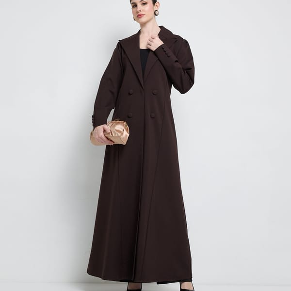 Elegant Blazer Abaya With Button Detail - Brown