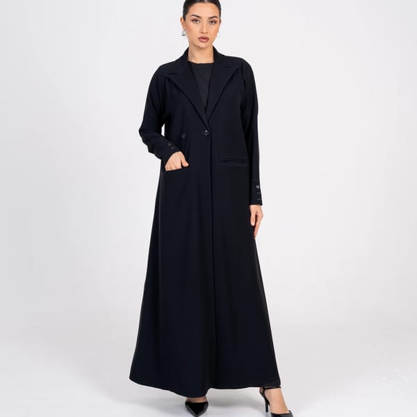 Black Blazer Abaya With Button Style