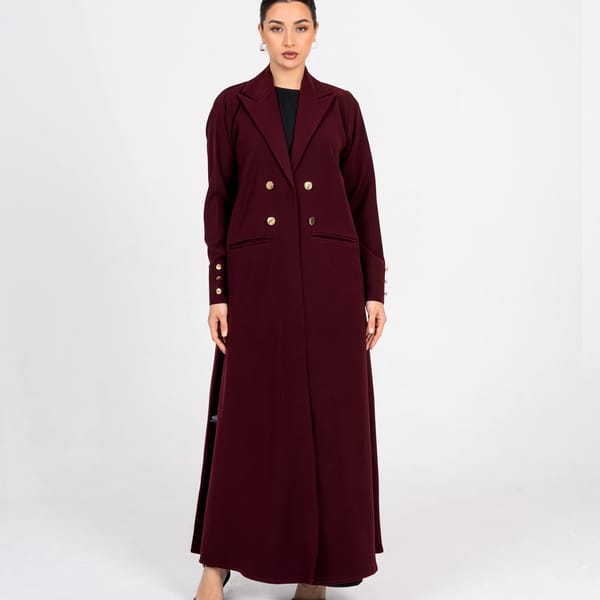 Burgundy Blazer Abaya With Button Style