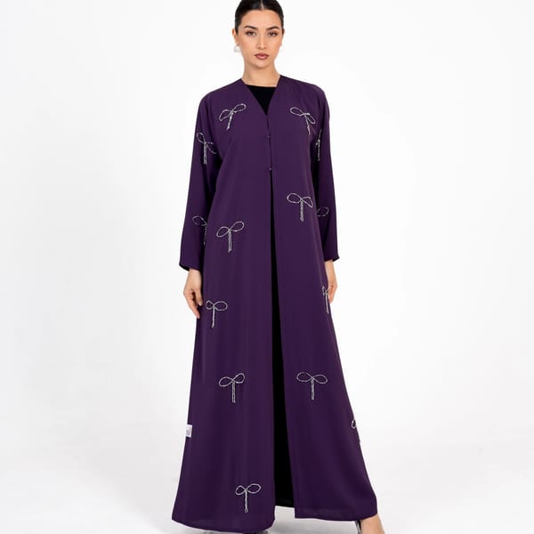Abaya With Fionka Embroidery With Wide Sleeves - Purple