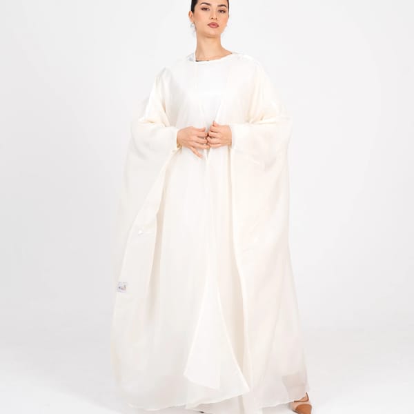 Off White Bisht Abaya Set - 2 Piece