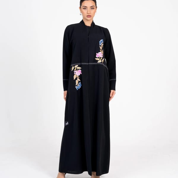 Embellished Abaya With Flowers Embroidery