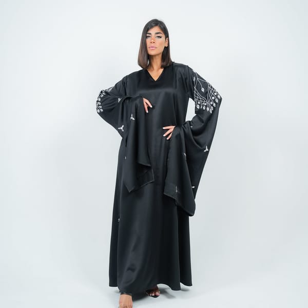 Black Dress With Long Embroidery Sleeves Design