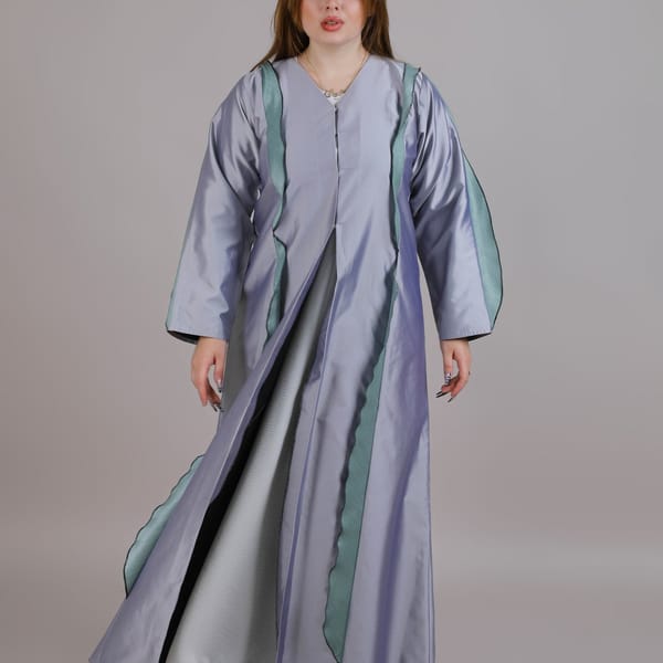 Grey Flare Style Taffeta Open Abaya