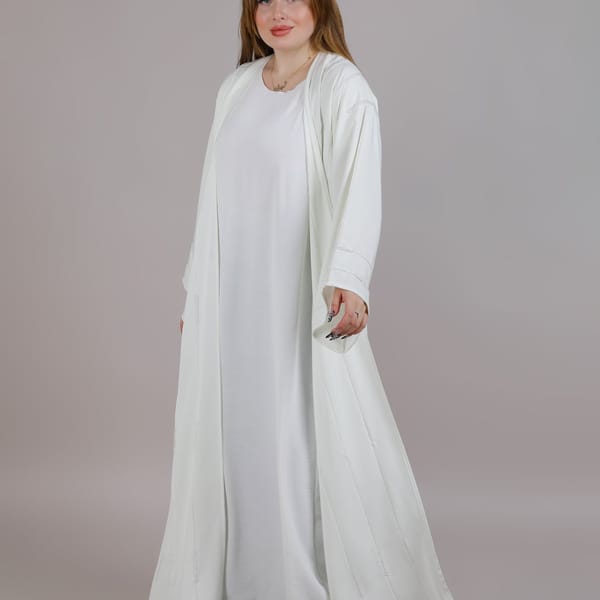 White Korean Nida Embroidered With Lining Abaya