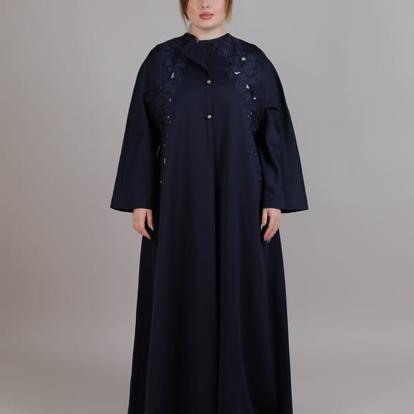 Navy Crepe Flower Design Abaya