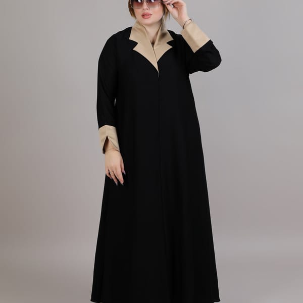 Black with Biege lapel Collar Abaya