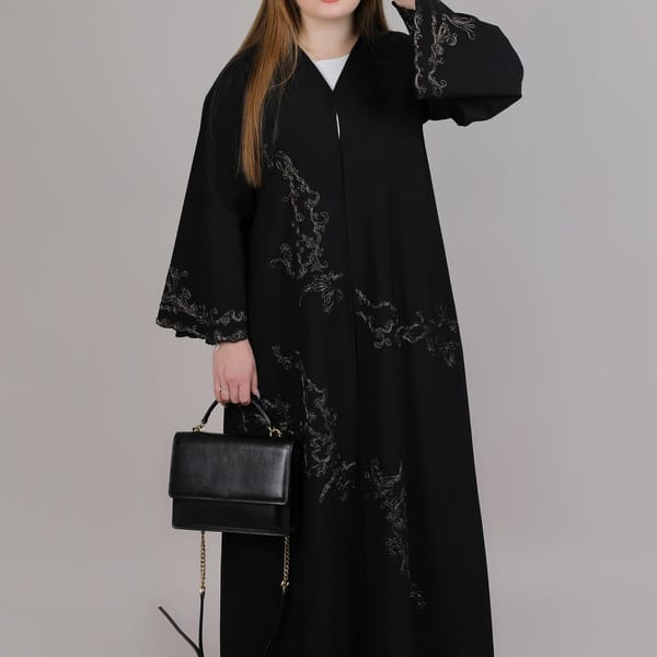 Black Crepe Designer Embroidered Abaya