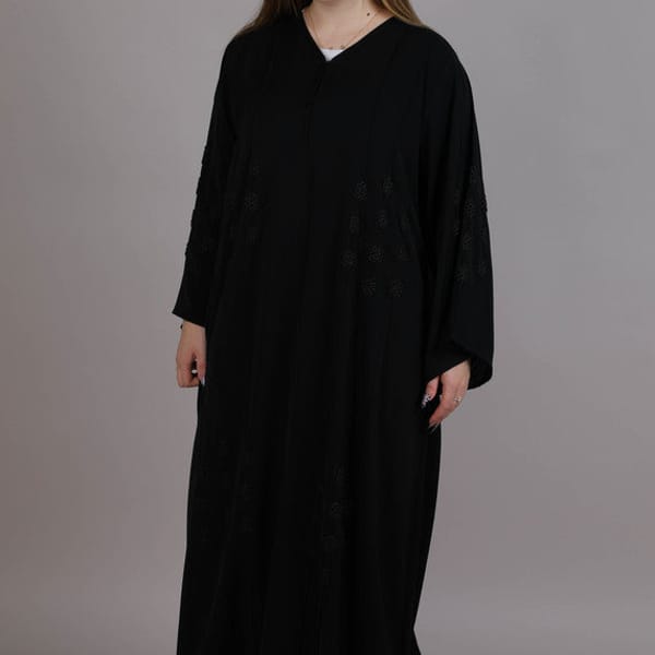 Black Crepe Flower Embroidered Abaya