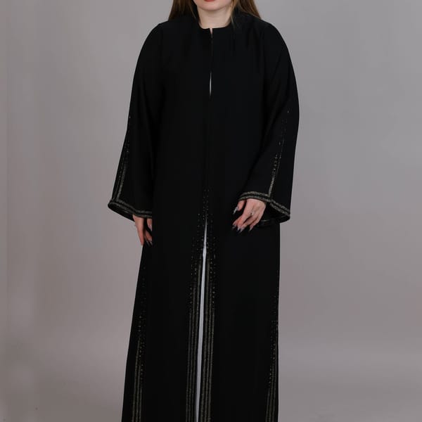 Black Korean Nida with Beautiful Golden Embroidered Abaya