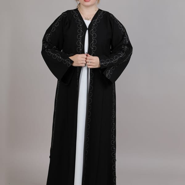 Black Abaya Crafted By White Embroidery