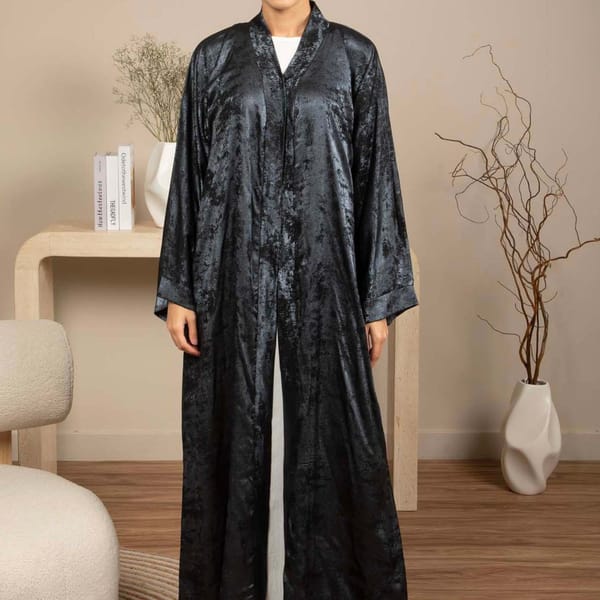 Front Open Double Shade Navy Silk Abaya