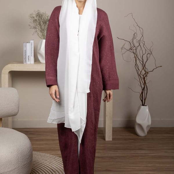 Soft Maroon Lenin Pleated Shimmer Abaya